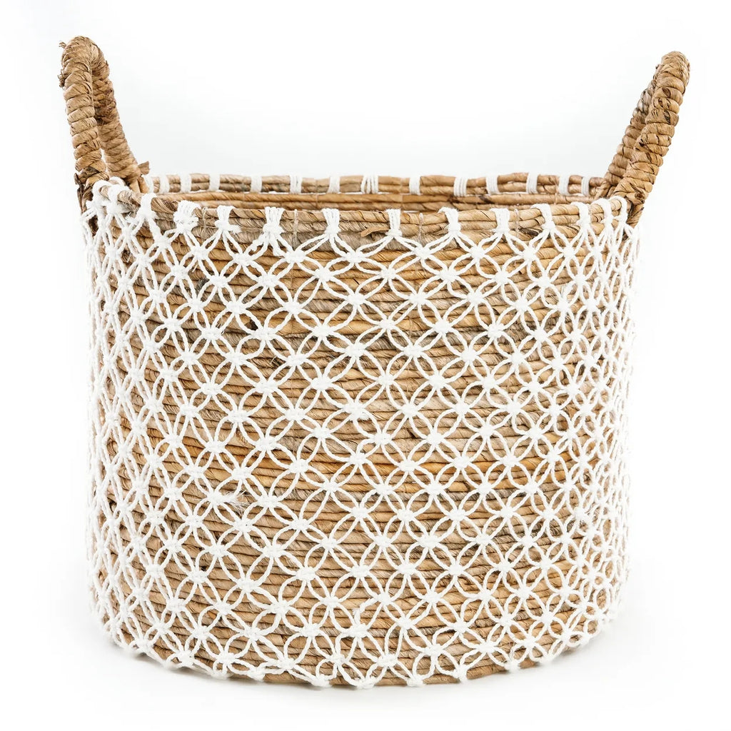 The Cross Stitched Macramé Basket - Natural White - L