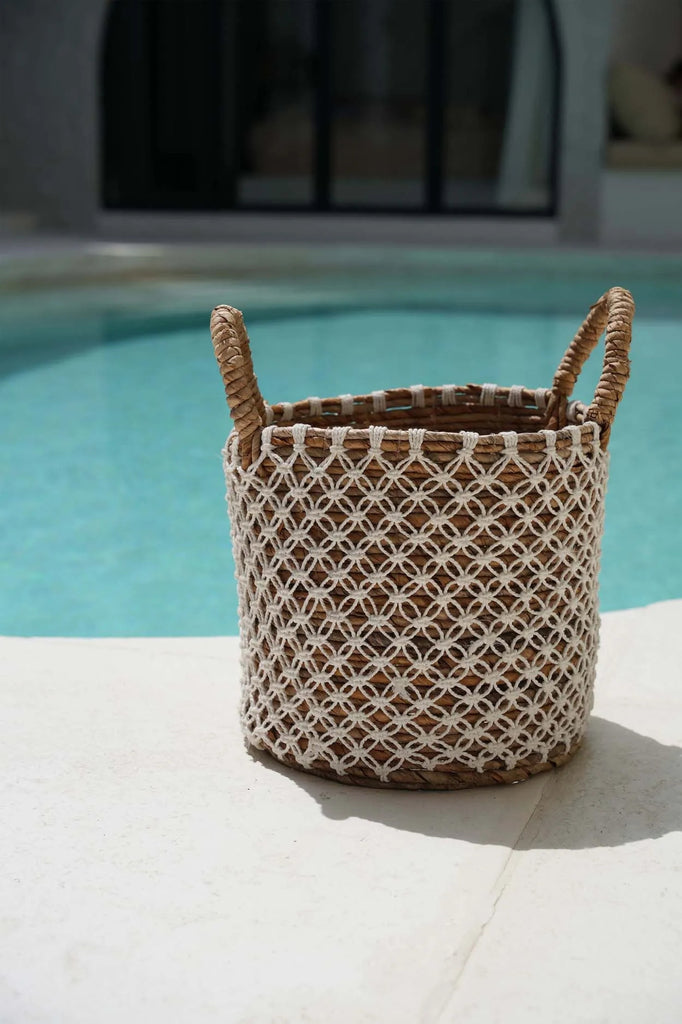 The Cross Stitched Macramé Basket - Natural White - L