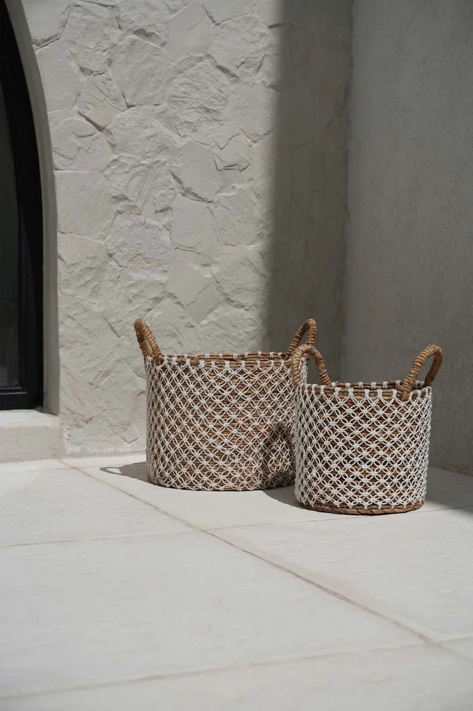The Cross Stitched Macramé Basket - Natural White - L