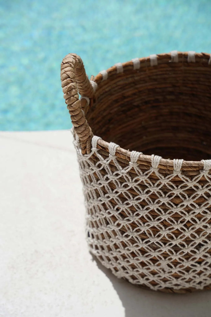 The Cross Stitched Macramé Basket - Natural White - L
