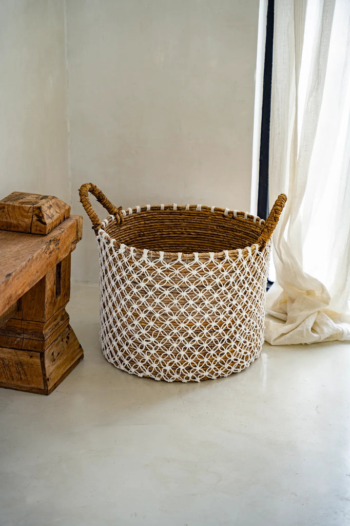 Le Panier en Macramé au Point de Croix - Blanc Naturel - L