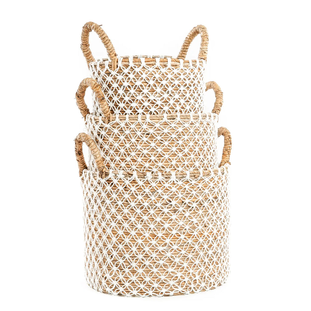 Le Panier en Macramé au Point de Croix - Blanc Naturel - L