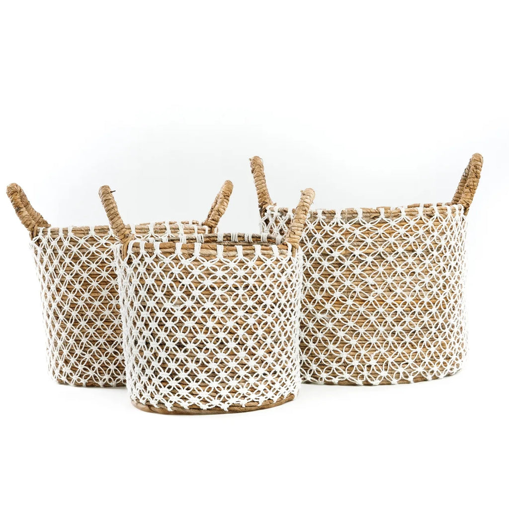 Le Panier en Macramé au Point de Croix - Blanc Naturel - L