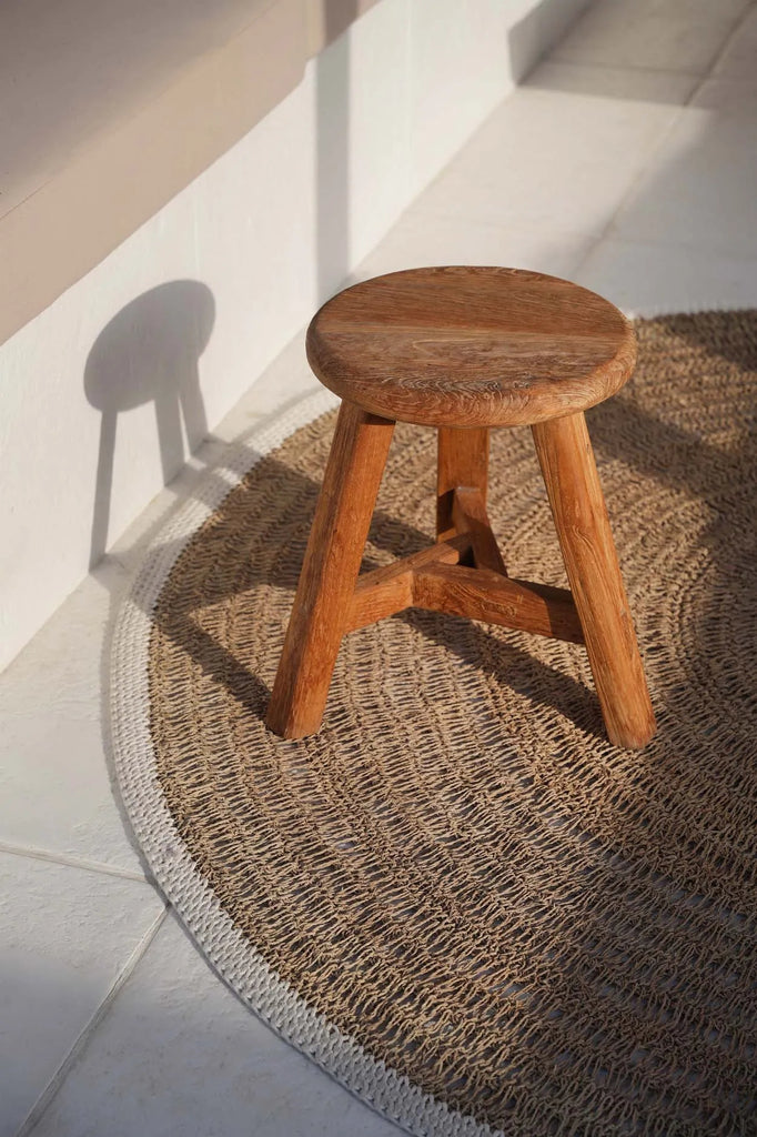 Le Tapis Rond en Jonc de Mer et Coton - Blanc Naturel - 150