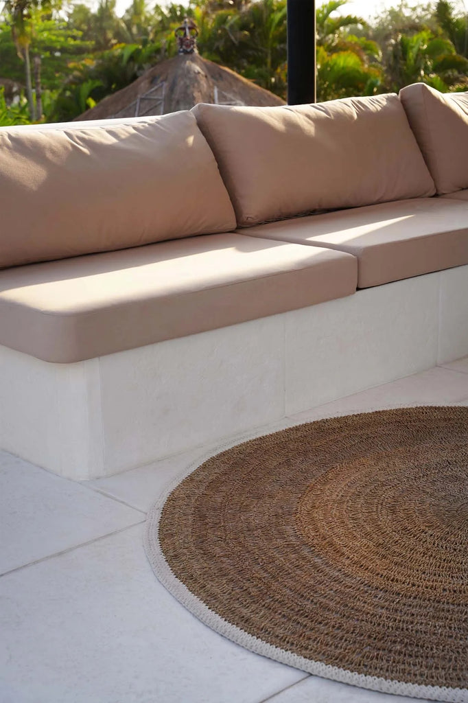 Le Tapis Rond en Jonc de Mer et Coton - Blanc Naturel - 150