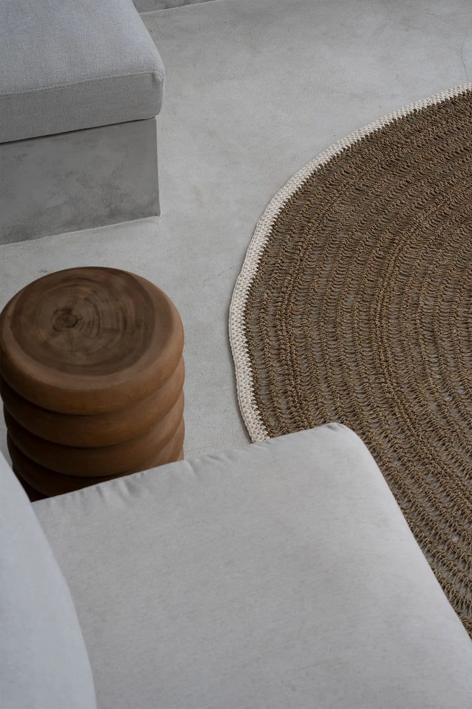 Le Tapis Rond en Jonc de Mer et Coton - Blanc Naturel - 200