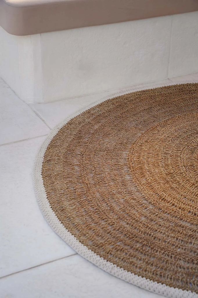 Le Tapis Rond en Jonc de Mer et Coton - Blanc Naturel - 200